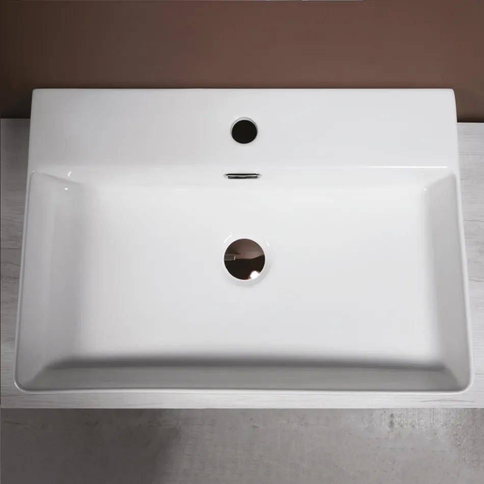 Lavabo da Appoggio in Ceramica e Foro Rubinetteria Design Moderno - Papavero Viadurini