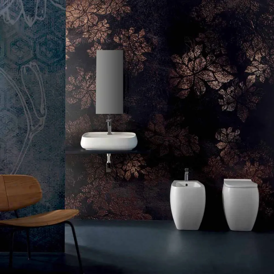 Lavabo da appoggio in ceramica moderno made in Italy, Gaiola Viadurini