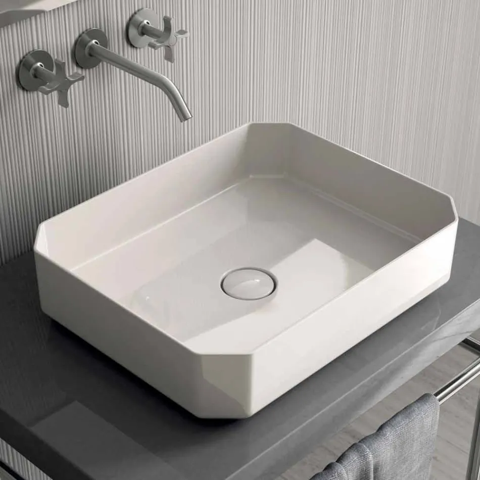 Lavabo da appoggio in ceramica moderno prodotto in Italia, Zulimo Viadurini