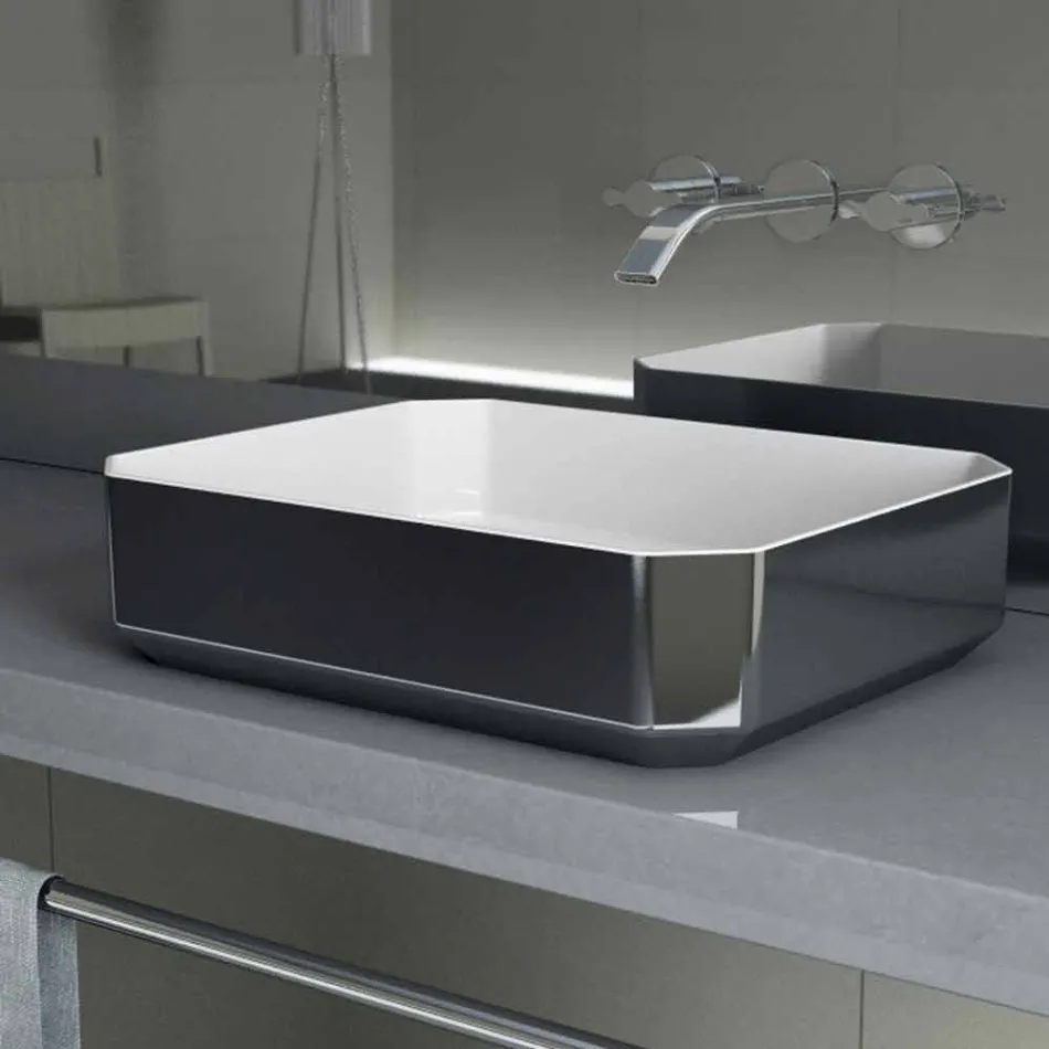 Lavabo da appoggio in ceramica moderno prodotto in Italia, Zulimo Viadurini