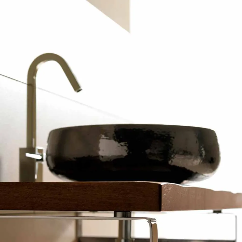 Lavabo da appoggio in ceramica raku fatto a mano in Italia, Ramon Viadurini