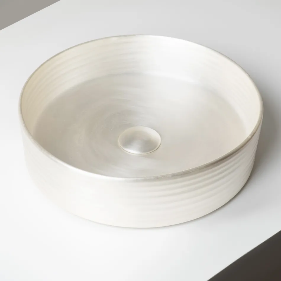 Lavabo da Appoggio in Gres Porcellanato Argento o Bianco - Vibrazione Viadurini
