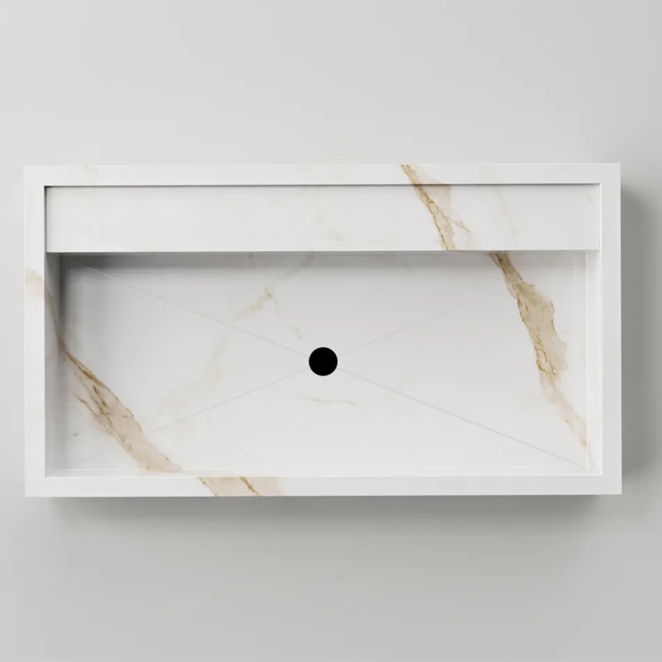 Lavabo da Appoggio in Gres Porcellanato Effetto Marmo Made in Italy - Cervia Viadurini