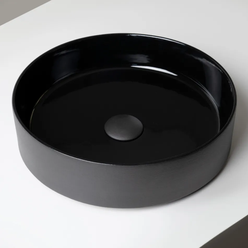 Lavabo da Appoggio in Gres Porcellanato Tornito a Mano Made in Italy - Halo Viadurini