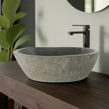 Lavabo da appoggio in pietra di fiume Akta pezzo unico Viadurini