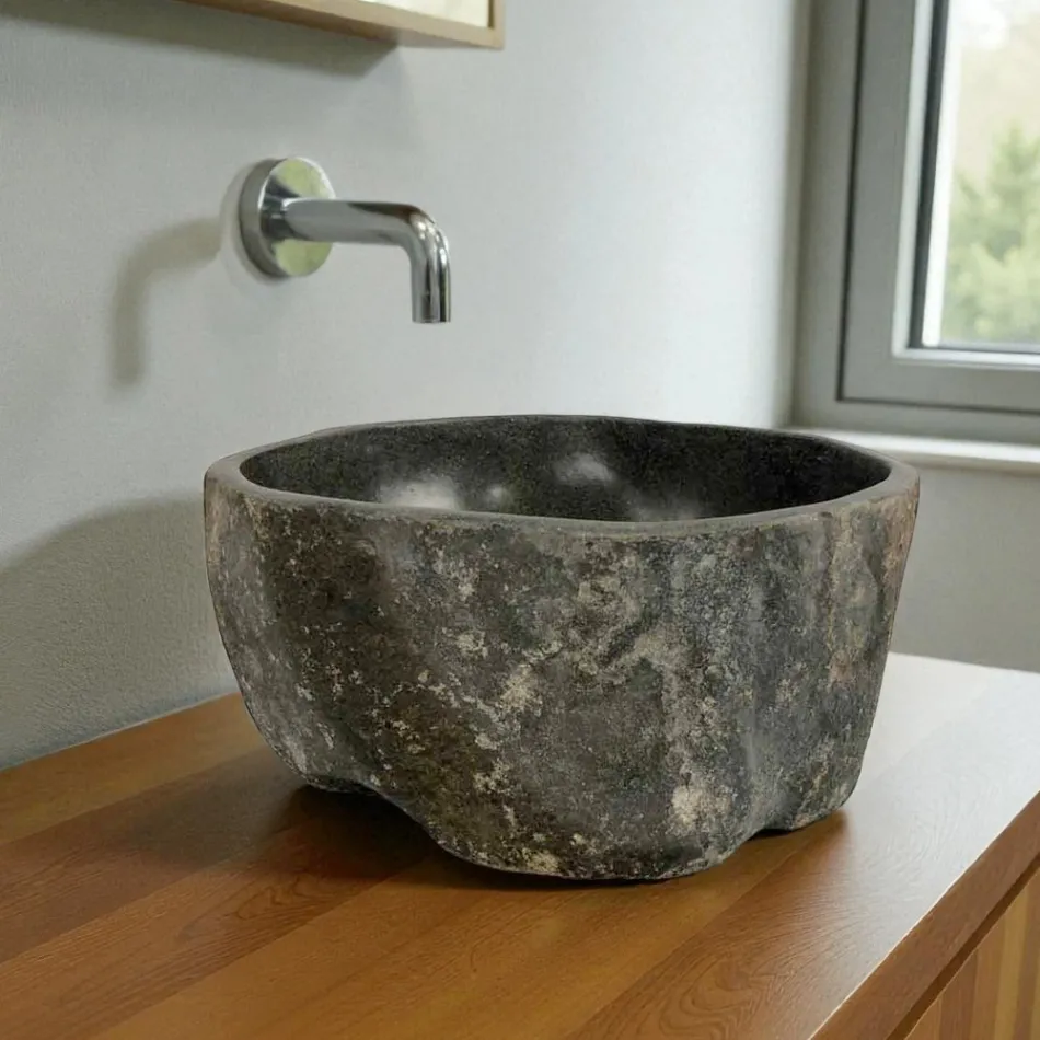 Lavabo da appoggio in pietra di fiume naturale  Agra Viadurini