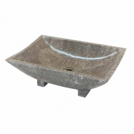 Lavabo da appoggio in pietra naturale grigio Iria, pezzo unico Viadurini