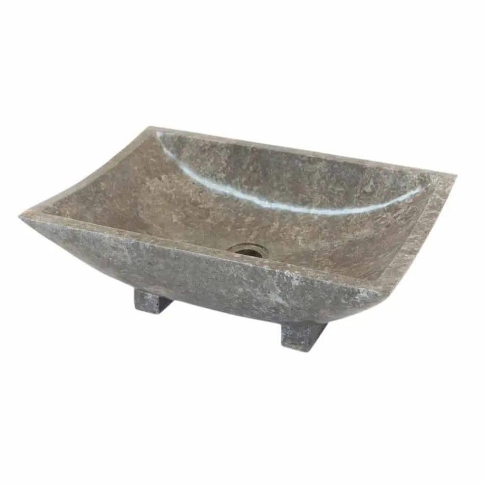 Lavabo da appoggio in pietra naturale grigio Iria, pezzo unico Viadurini