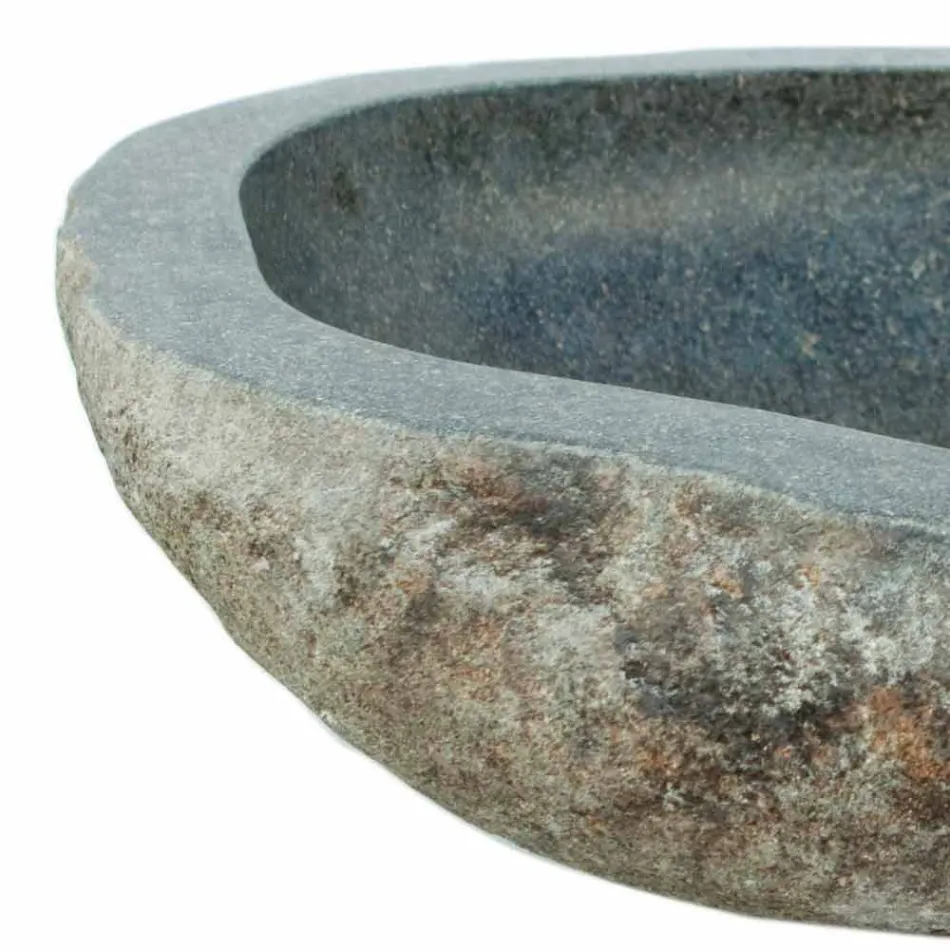 Lavabo da appoggio in pietra naturale Kai, con foro rubinetto Viadurini