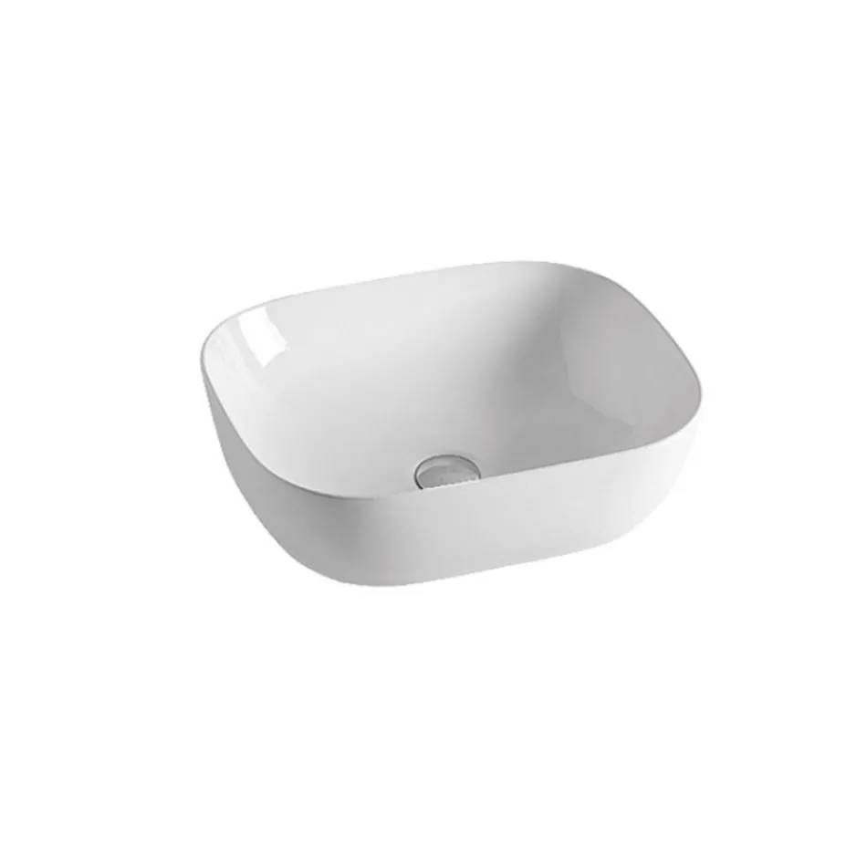 Lavabo da Appoggio Inclinato in Ceramica Bianca dal Design Moderno - Papavero Viadurini