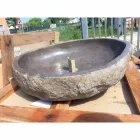 Lavabo da Appoggio Lavorato Artigianalemente in Pietra di Fiume - Aurea Viadurini