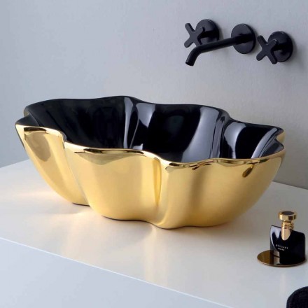 Lavabo da appoggio moderno in ceramica oro e nero fatto in Italia Cubo Viadurini