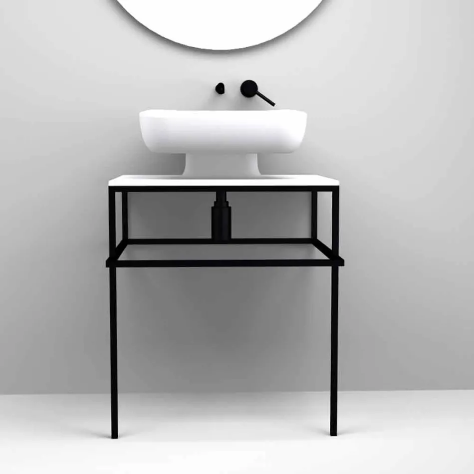 Lavabo da appoggio moderno in ceramica realizzato in Italia, Reale Viadurini