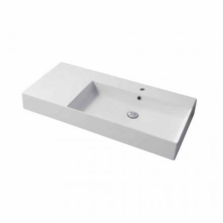 Lavabo da Appoggio o Parete Monoforo Destra in Ceramica Leivi Viadurini