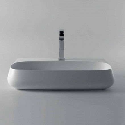Lavabo da appoggio o sospeso in ceramica L 75cm fatto in Italia, Gais Viadurini
