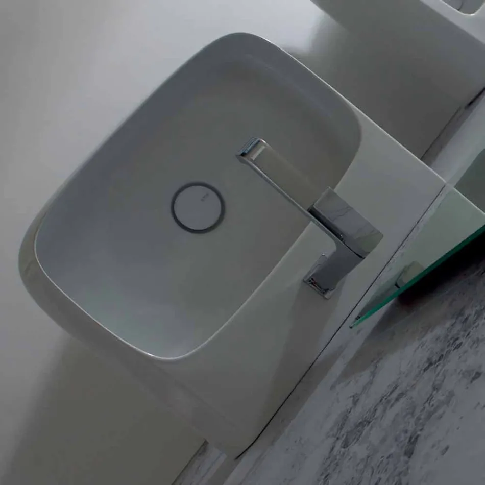 Lavabo da appoggio o sospeso in ceramica L 75cm fatto in Italia, Gais Viadurini
