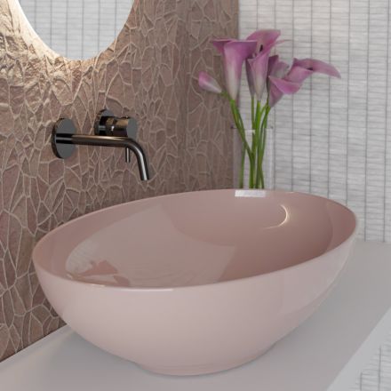 Lavabo da Appoggio Ovale in Ceramica Lucida L 50 cm Made in Italy - Ferry Viadurini