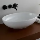 Lavabo da Appoggio Ovale in Ceramica Lucida Realizzato in Italia - Ferry Viadurini
