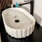 Lavabo da Appoggio Ovale per il Bagno Realizzato in Marmo Bianco - Cunzite Viadurini