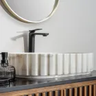 Lavabo da Appoggio Ovale per il Bagno Realizzato in Marmo Bianco - Cunzite Viadurini
