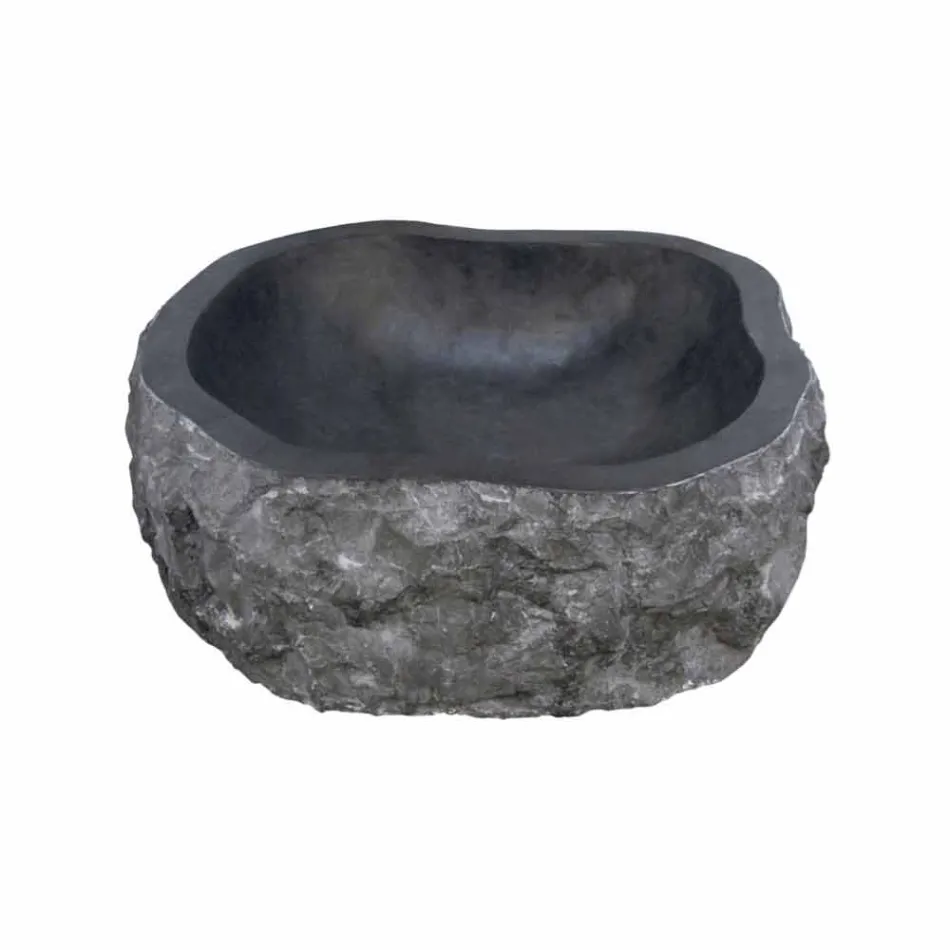 Lavabo da Appoggio Pezzo Unico in Marmo Nero Mumbai Viadurini