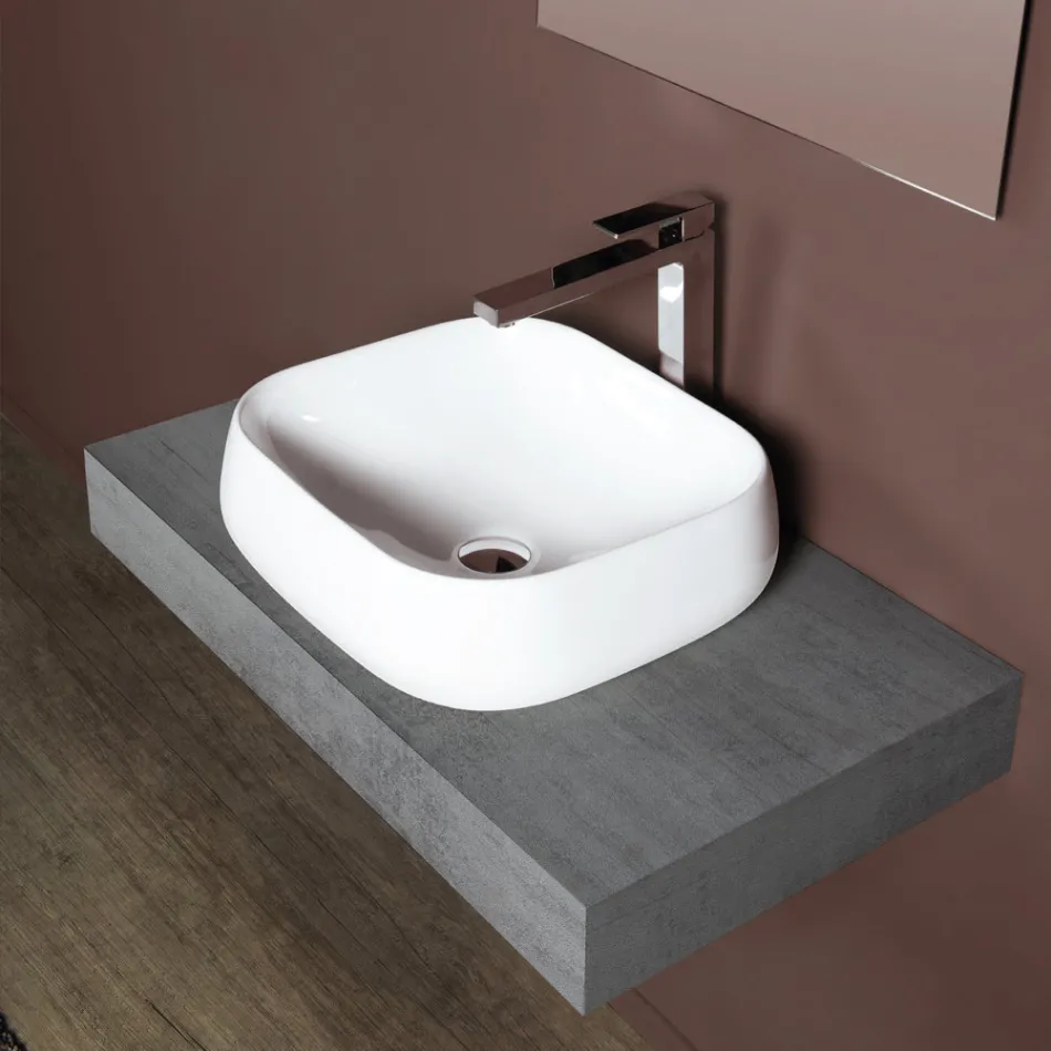 Lavabo da Appoggio Quadrato in Ceramica Bianca dal Design Moderno - Papavero Viadurini