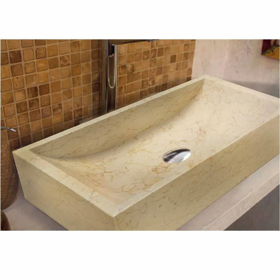 Lavabo da Appoggio Quadrato in Pietra Naturale Beige Giacarta Viadurini
