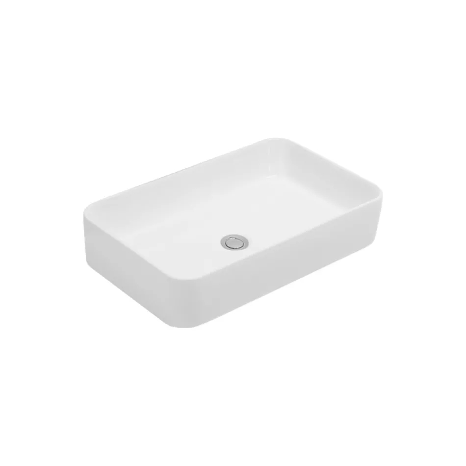 Lavabo da Appoggio Rettangolare in Ceramica dal Design Moderno - Aster Viadurini