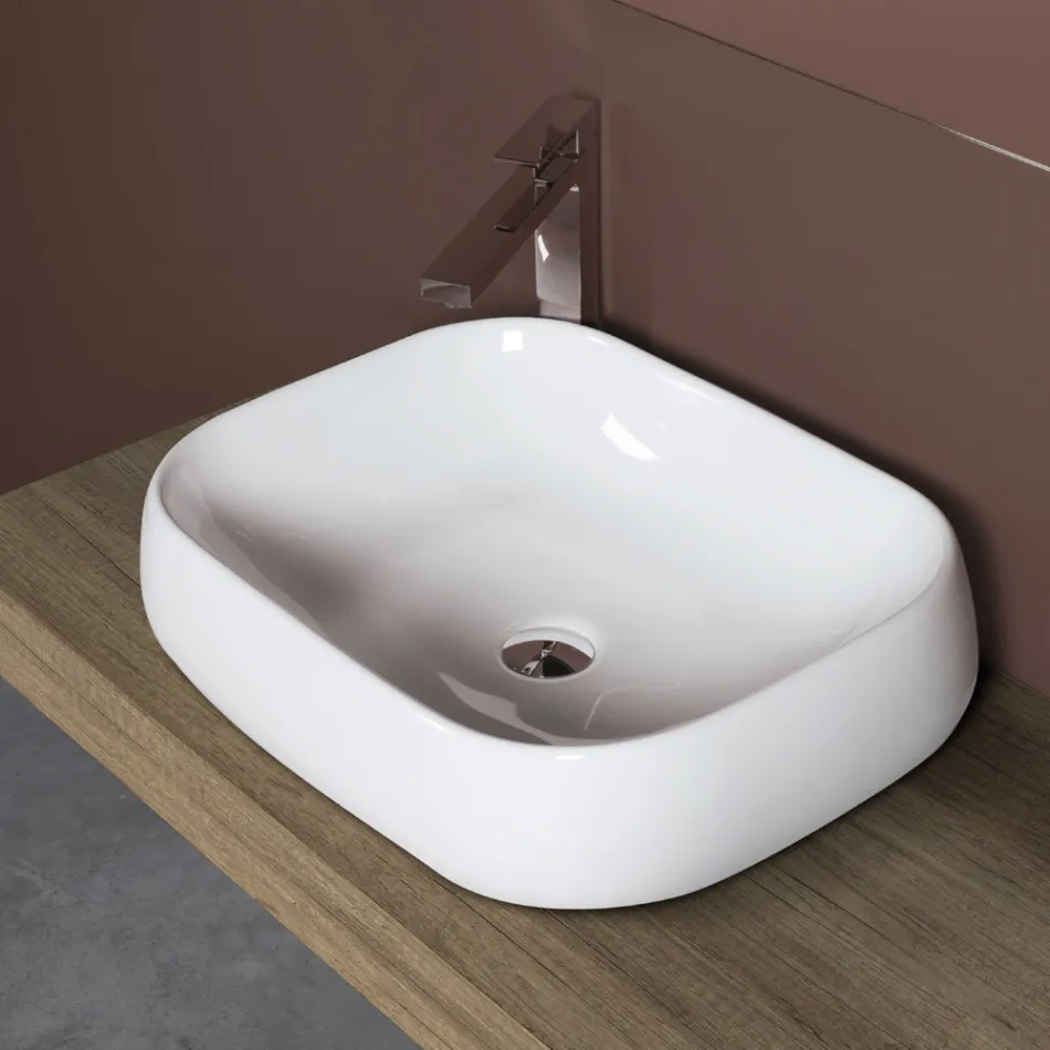 Lavabo da Appoggio Rettangolare in Ceramica dal Design Moderno - Papavero Viadurini