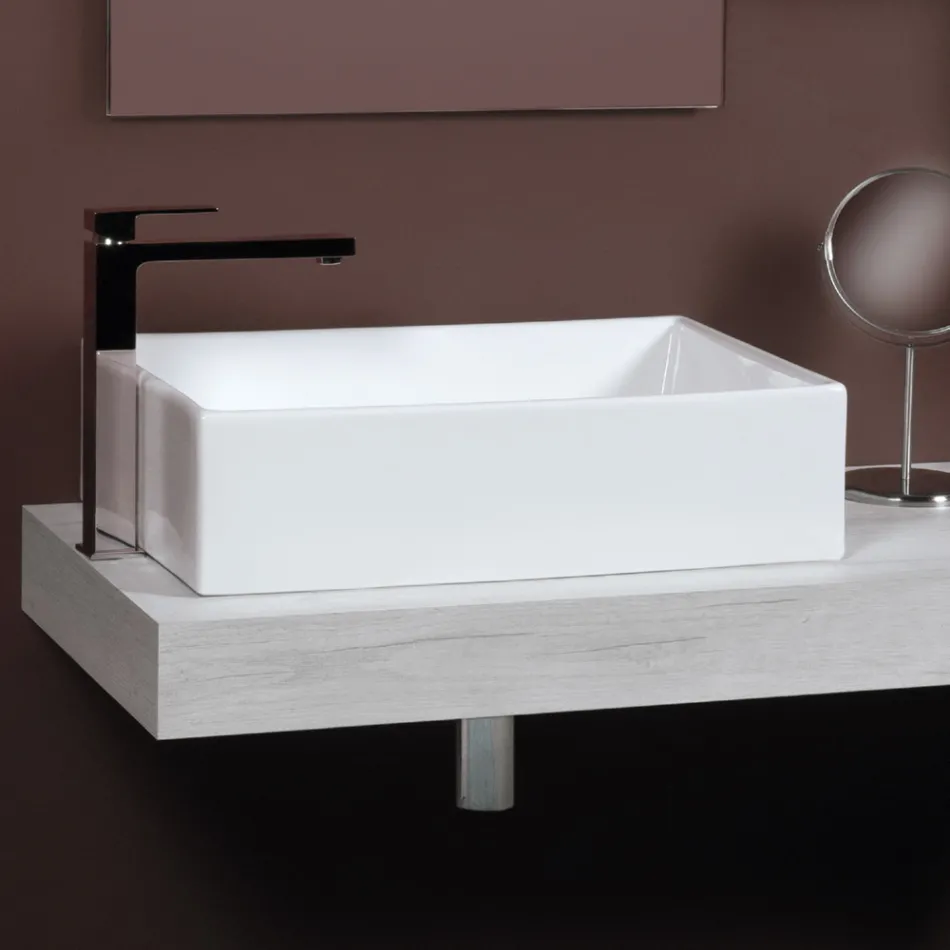 Lavabo da Appoggio Rettangolare in Ceramica dal Design Moderno - Papavero Viadurini