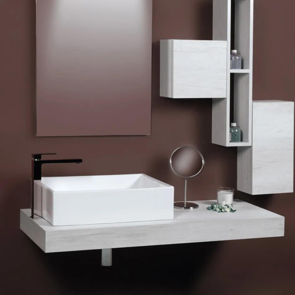 Lavabo da Appoggio Rettangolare in Ceramica dal Design Moderno - Papavero Viadurini