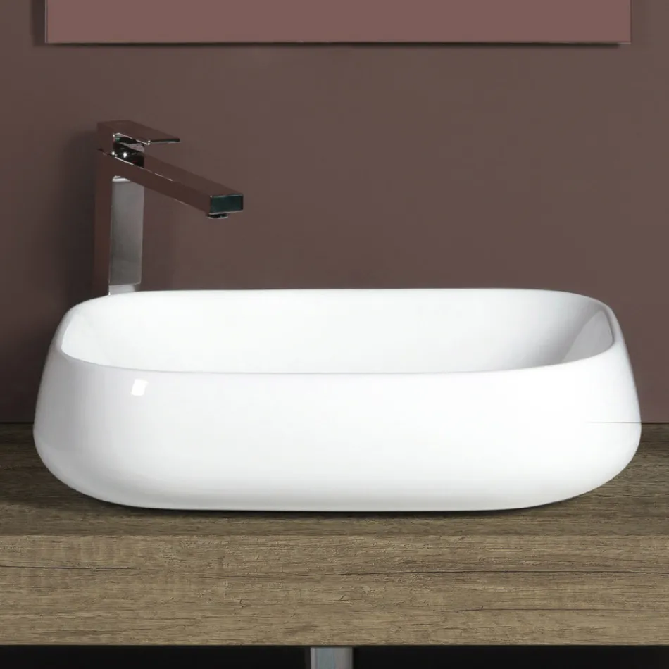 Lavabo da Appoggio Rettangolare in Ceramica dal Design Moderno - Papavero Viadurini