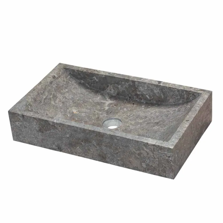 Lavabo da Appoggio Rettangolare in Pietra Naturale Grigio Satun Viadurini