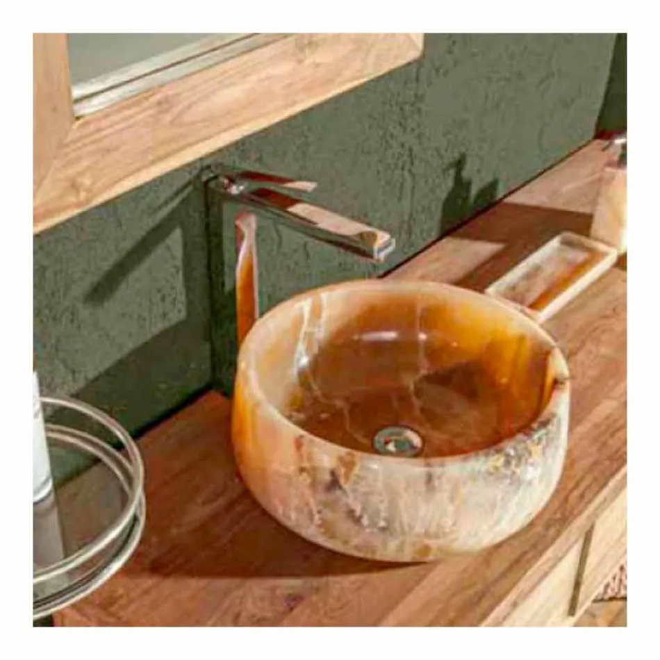 Lavabo da Appoggio Rotondo in Onice Puro Design Unico - Ramiro Viadurini