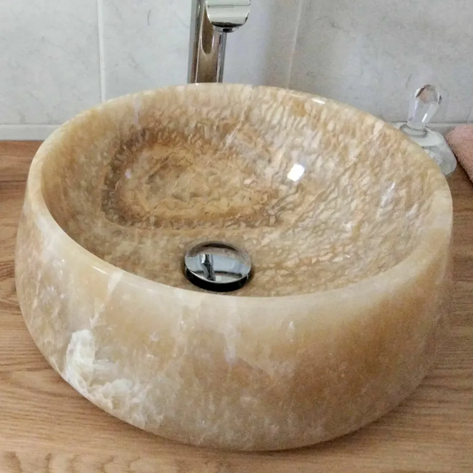 Lavabo da Appoggio Rotondo in Onice Puro Design Unico - Ramiro Viadurini