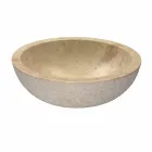 Lavabo da Appoggio Rotondo in Pietra Naturale Beige Esterno Grezzo Pai Viadurini