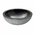 Lavabo da Appoggio Rotondo in Pietra Naturale Nero Esterno Grezzo Pai Viadurini