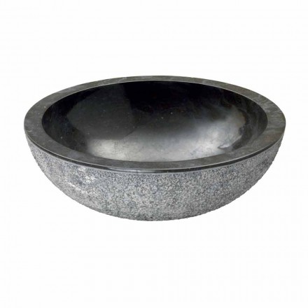 Lavabo da Appoggio Rotondo in Pietra Naturale Nero Esterno Grezzo Pai Viadurini