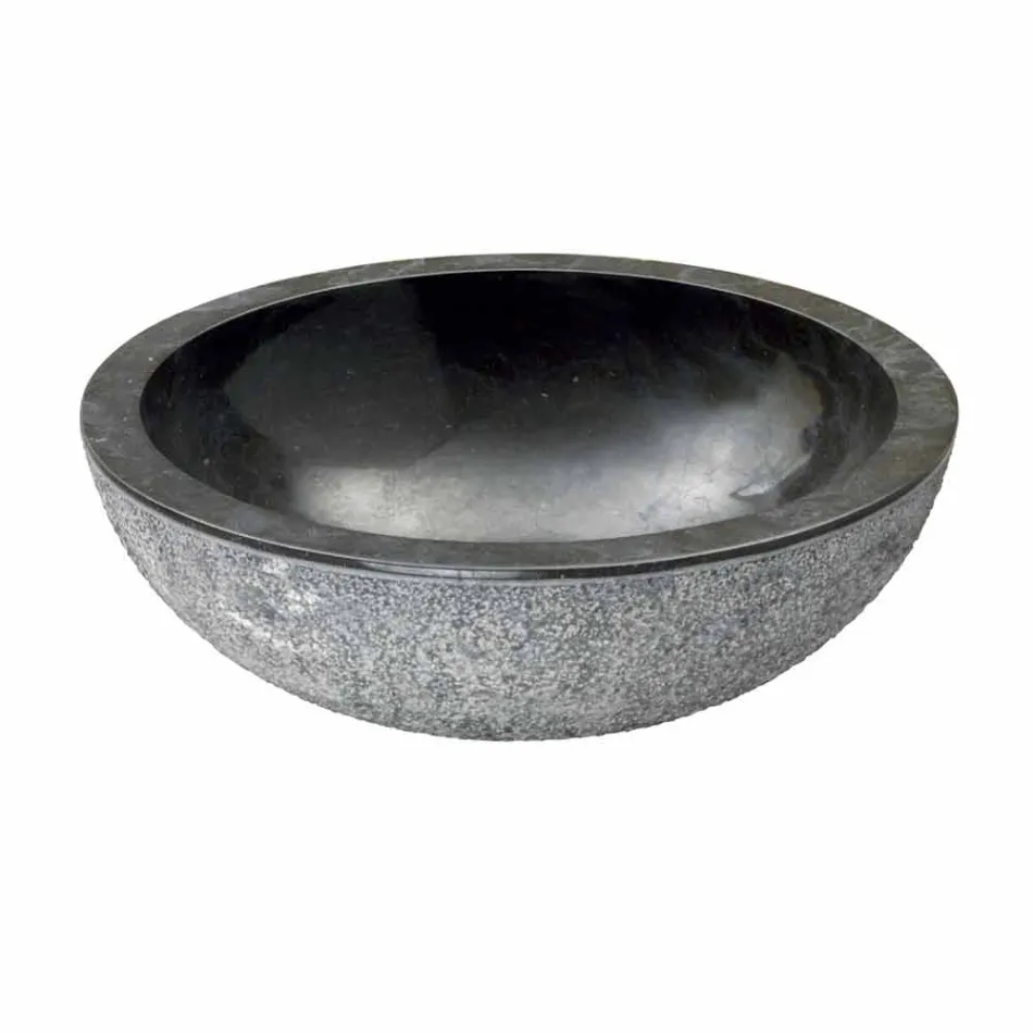 Lavabo da Appoggio Rotondo in Pietra Naturale Nero Esterno Grezzo Pai Viadurini