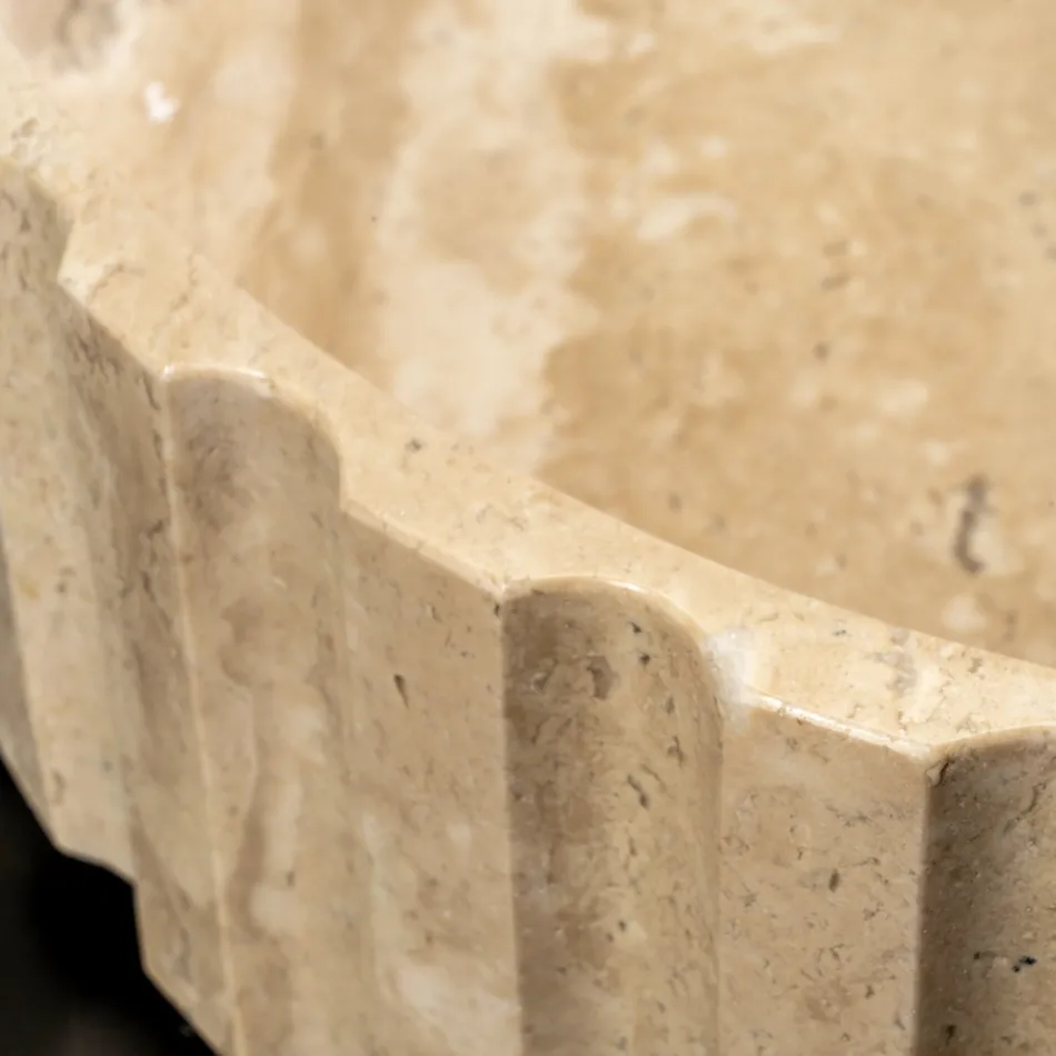 Lavabo da Appoggio Rotondo Realizzato in Marmo Travertino - Cattleya  Viadurini