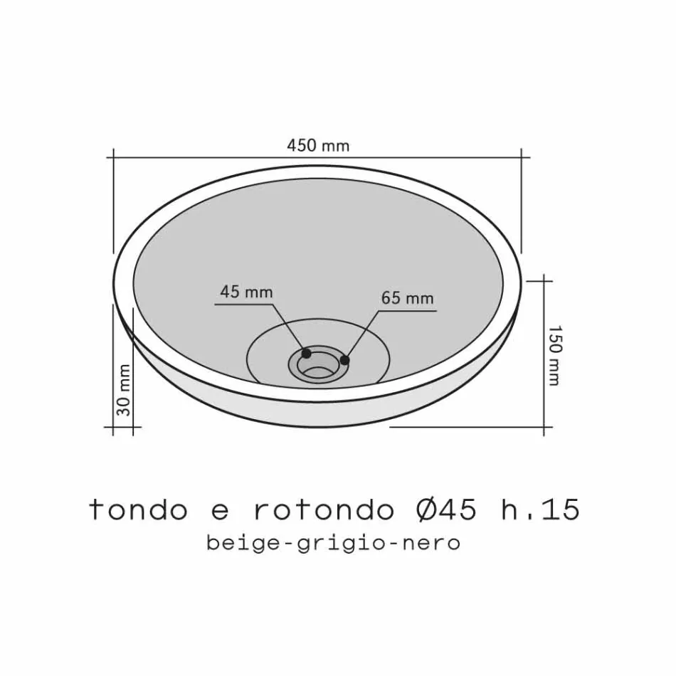 Lavabo da Appoggio Tondo Grigio con Esterno Levigato Nusa Viadurini