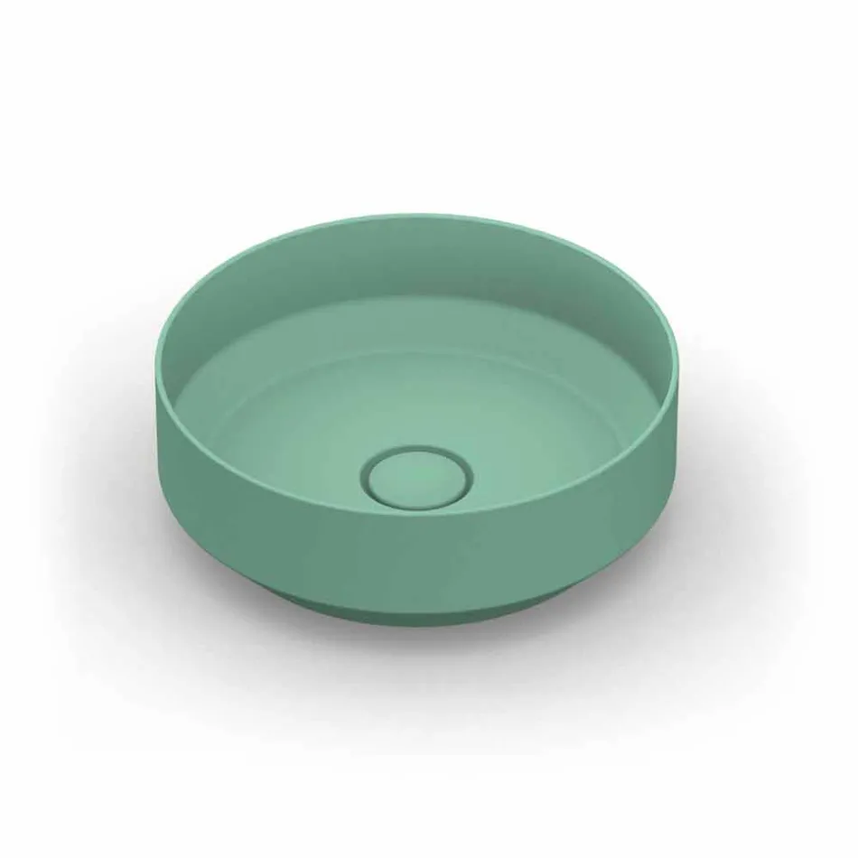 Lavabo da appoggio tondo in ceramica moderno fatto in Italia, Yoel Viadurini