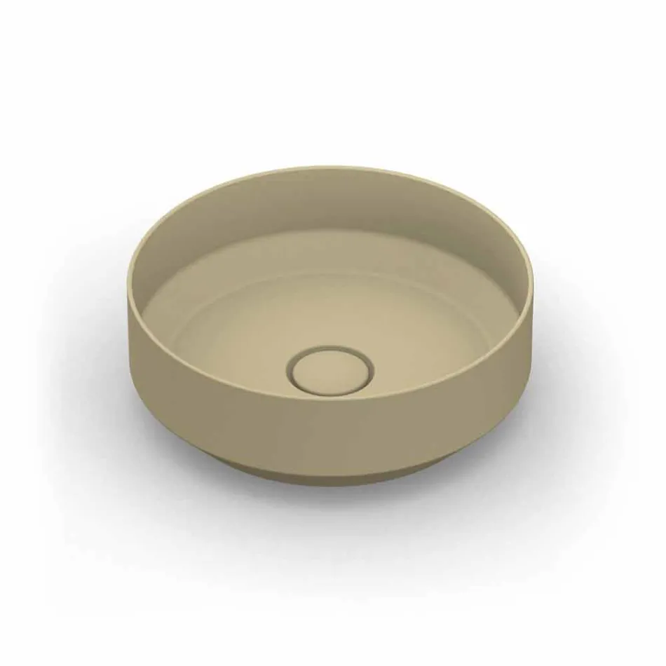 Lavabo da appoggio tondo in ceramica moderno fatto in Italia, Yoel Viadurini