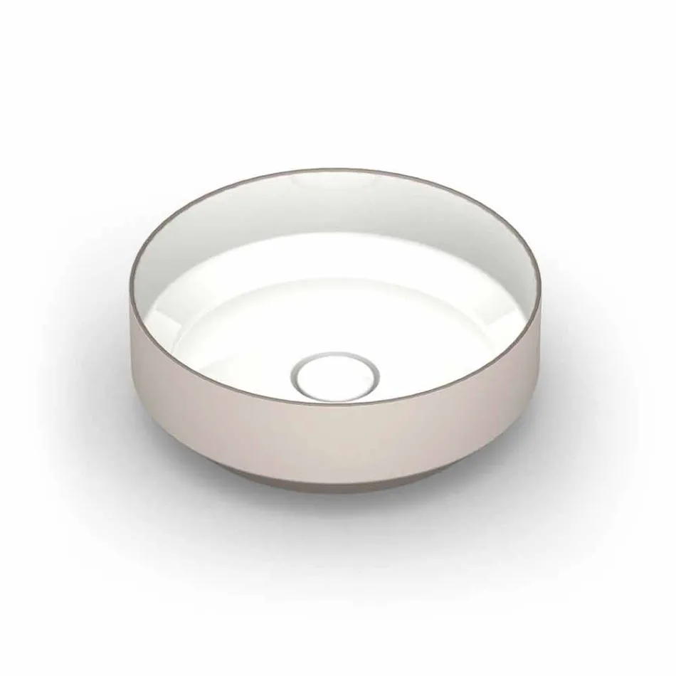 Lavabo da appoggio tondo in ceramica moderno fatto in Italia, Yoel Viadurini