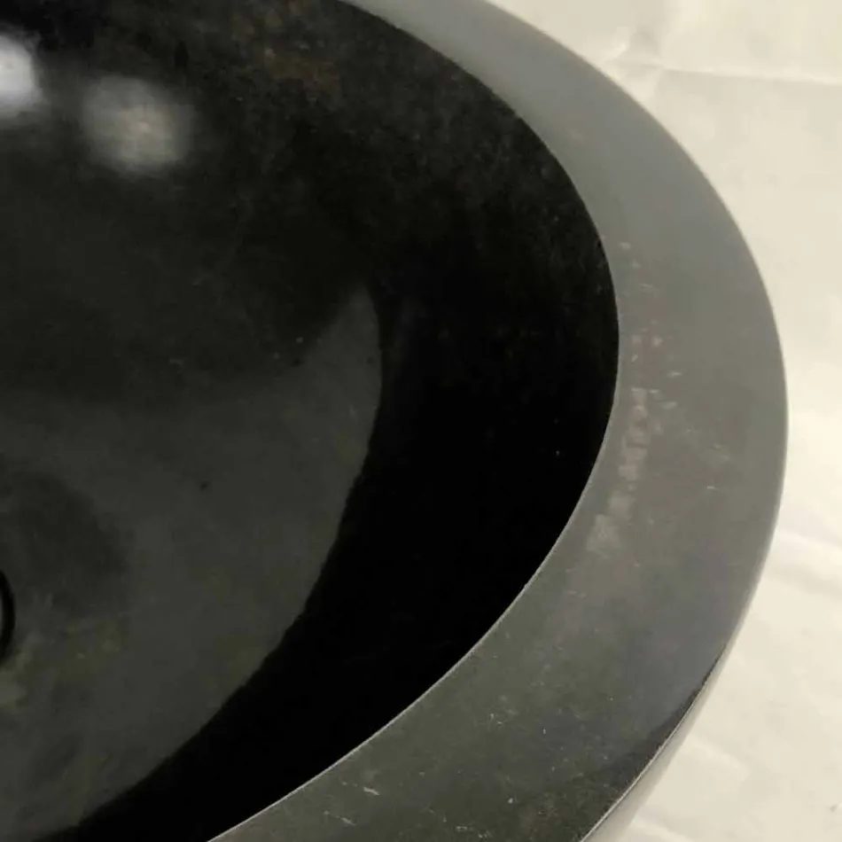Lavabo da appoggio tondo nero in pietra naturale Levi, pezzo unico Viadurini