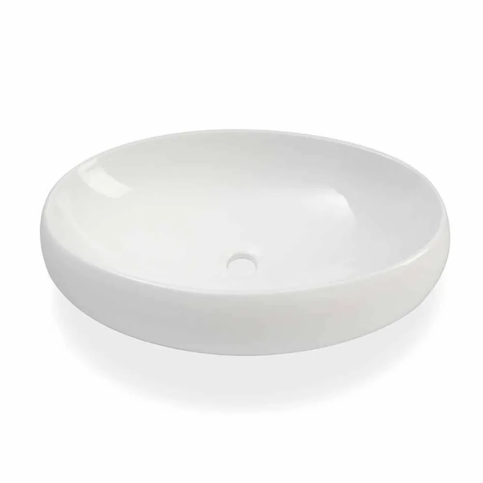 Lavabo da Bagno Ovale da Appoggio in Ceramica Bianca Made in Italy – Bergen Viadurini