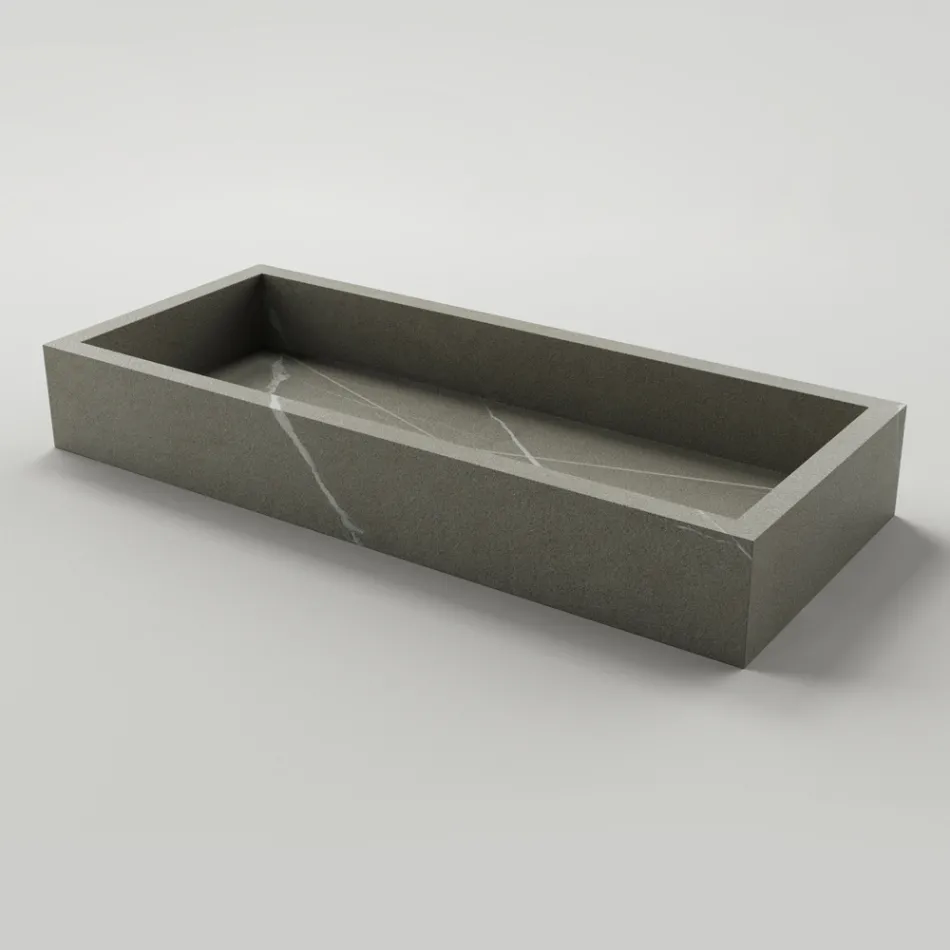 Lavabo da Bagno Rettangolare in Gres Porcellanato Made in Italy - Ludmilla Viadurini