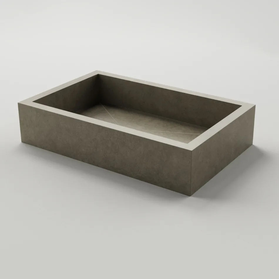 Lavabo da Bagno Rettangolare in Gres Porcellanato Made in Italy - Ludmilla Viadurini