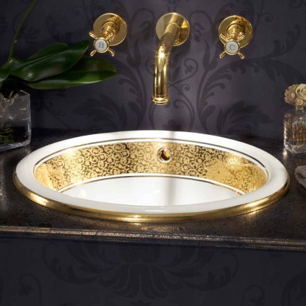 Lavabo da incasso tondo in fire clay e oro fatto in Italia, Otis Viadurini