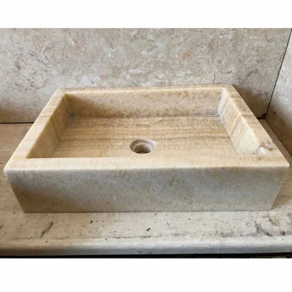 Lavabo design da appoggio in onice, pietra naturale, Jef, pezzo unico Viadurini